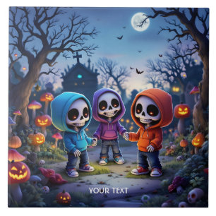 Azulejo Fantasy Cute Laughing Chibi Skeletons