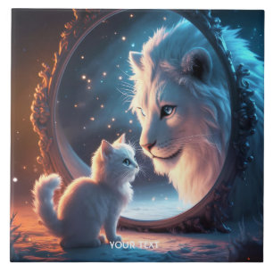 Azulejo Fantasy Cute Lion Kitten Mirror