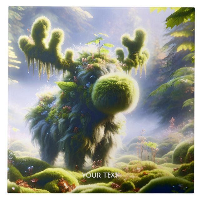 Azulejo Fantasy Cute Moss Moose Forest (Frente)