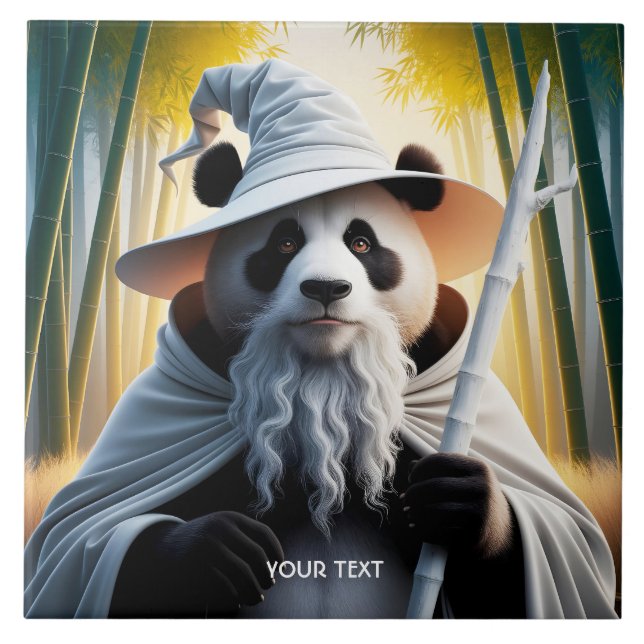 Azulejo Fantasy Cute Old Panda Wizard (Frente)