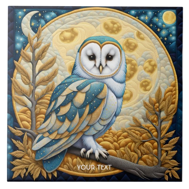 Azulejo Fantasy Cute Owl Moon Trees (Frente)