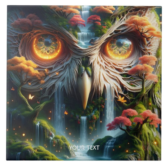 Azulejo Fantasy Cute Owl Waterfall Treys (Frente)