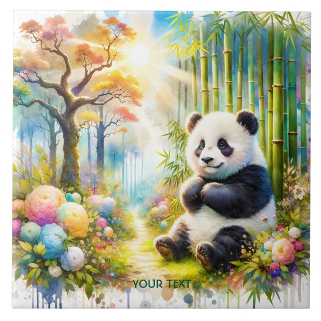 Azulejo Fantasy Cute Panda Bamboo Forest (Frente)
