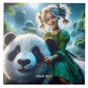 Azulejo Fantasy Cute Panda Chica Forest