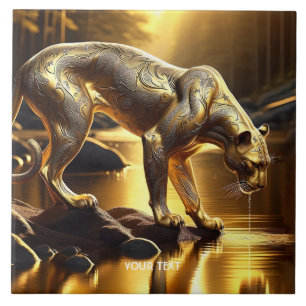 Azulejo Fantasy Cute Panther River Water
