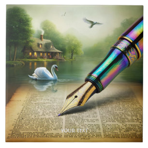 Azulejo Fantasy Cute Pen Lake Swan