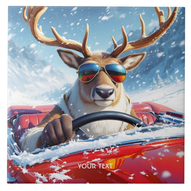 Azulejo Fantasy Cute Reindeer Car Winter (Frente)