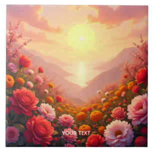 Azulejo Fantasy Cute River Flores Sunset