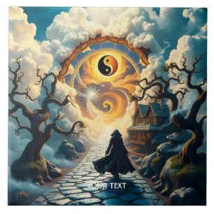 Azulejo Fantasy Cute Road Trees Man