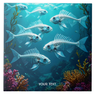 Azulejo Fantasy Cute Skeleton Fish School