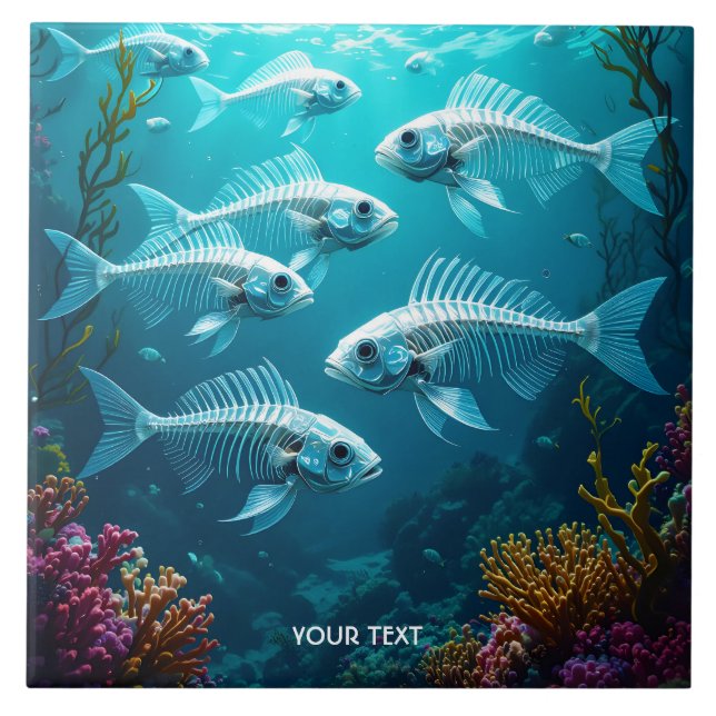 Azulejo Fantasy Cute Skeleton Fish School (Frente)