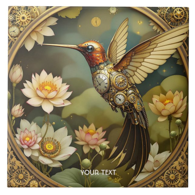 Azulejo Fantasy Cute Steampunk Bird Clock (Frente)