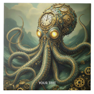 Azulejo Fantasy Cute Steampunk Clock Kraken