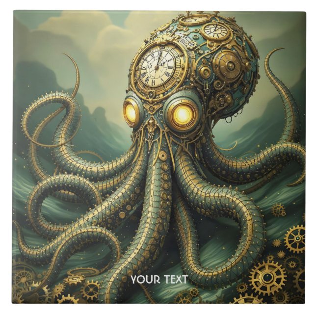 Azulejo Fantasy Cute Steampunk Clock Kraken (Frente)