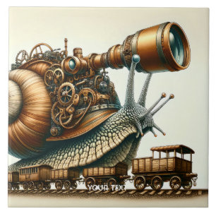 Azulejo Fantasy Cute Steampunk Snail Train