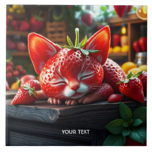 Azulejo Fantasy Cute Strawberry Lovely Kitten