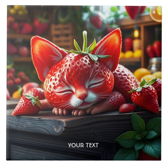 Azulejo Fantasy Cute Strawberry Lovely Kitten (Frente)
