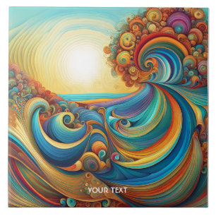 Azulejo Fantasy Cute Sunrise Waves Beach