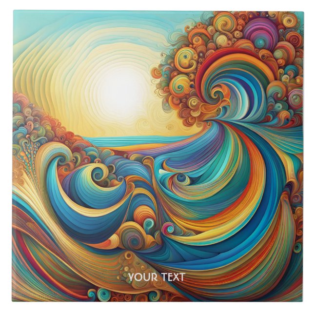 Azulejo Fantasy Cute Sunrise Waves Beach (Frente)