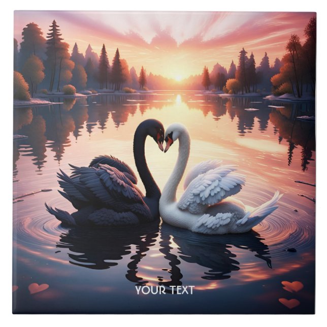Azulejo Fantasy Cute Swan Lake Sunset (Frente)