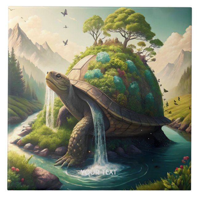 Azulejo Fantasy Cute Turte Waterfall Forest (Frente)