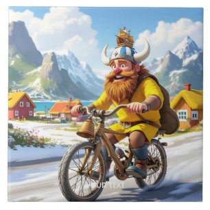 Azulejo Fantasy Cute Viking Village Bicicleta