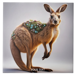 Azulejo Fantasy Cute Vivid Kangaroo Portrait Flowers