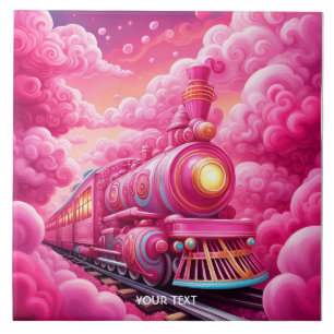 Azulejo Fantasy Cute Vivid Pink Clouds Train