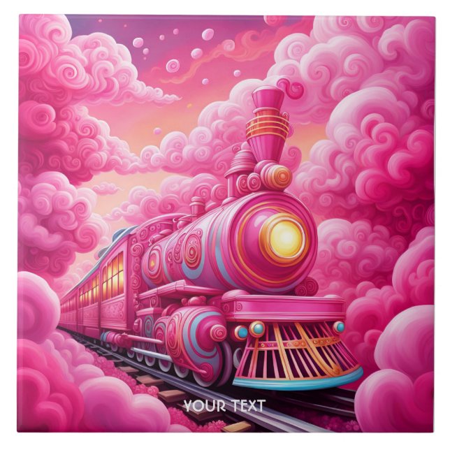 Azulejo Fantasy Cute Vivid Pink Clouds Train (Frente)