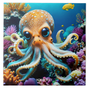 Azulejo Fantasy Cute Viviente Criaturas marinas de Octopus