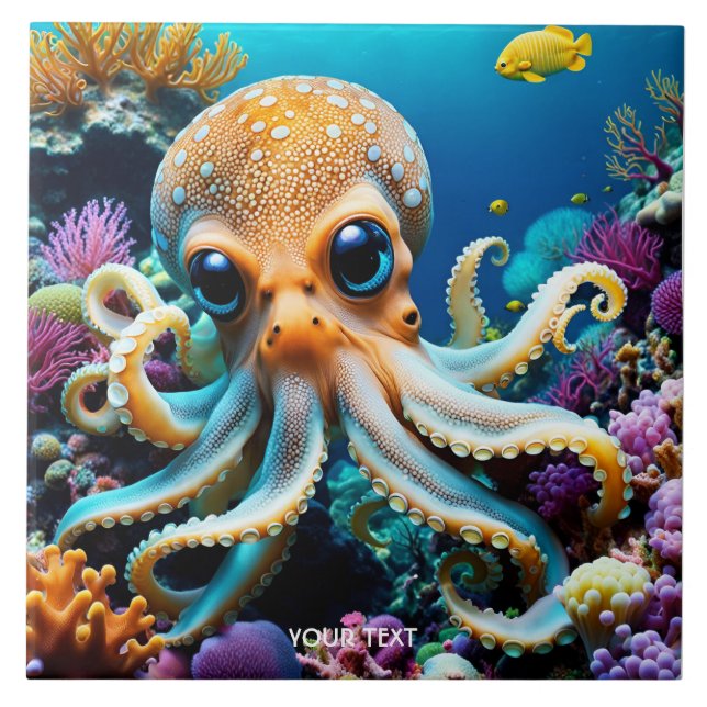 Azulejo Fantasy Cute Viviente Criaturas marinas de Octopus (Frente)