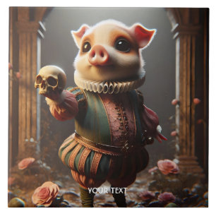 Azulejo Fantasy Cute Wacky Head Pig