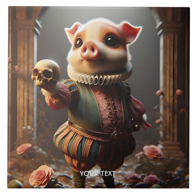 Azulejo Fantasy Cute Wacky Head Pig (Frente)