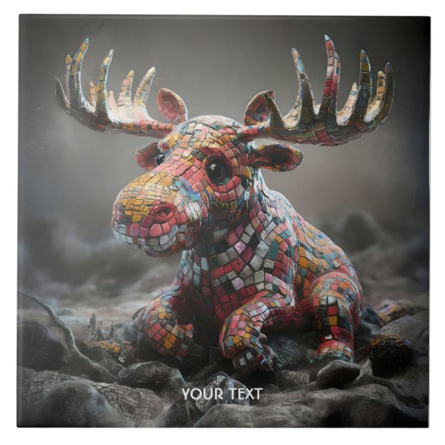 Azulejo Fantasy Cute Wacky Mosaic Moose (Frente)