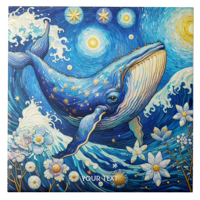 Azulejo Fantasy Cute Whale Stars Sea (Frente)