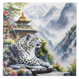 Azulejo Fantasy Cute White Leopard Mountains