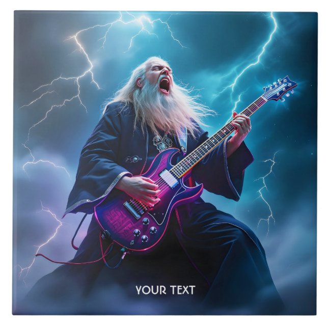 Azulejo Fantasy Cute Wizard Jugando guitarra (Frente)