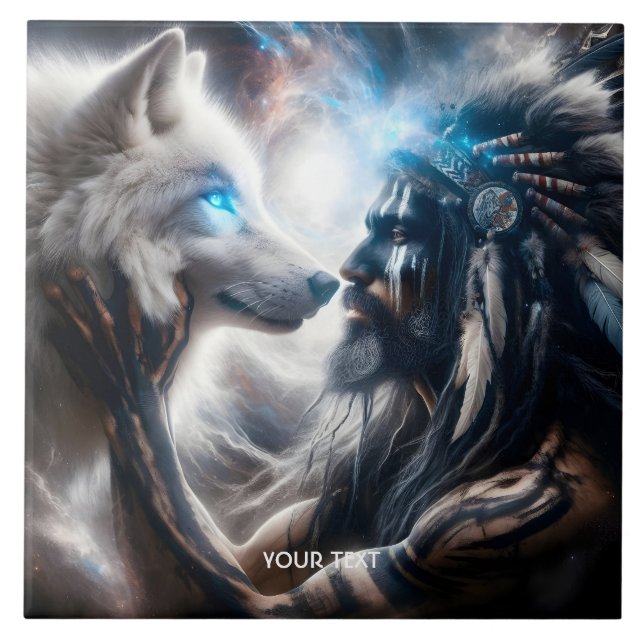 Azulejo Fantasy Cute Wolf Tribal Man (Frente)