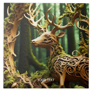 Azulejo Fantasy Cute Wooden Carving Deer