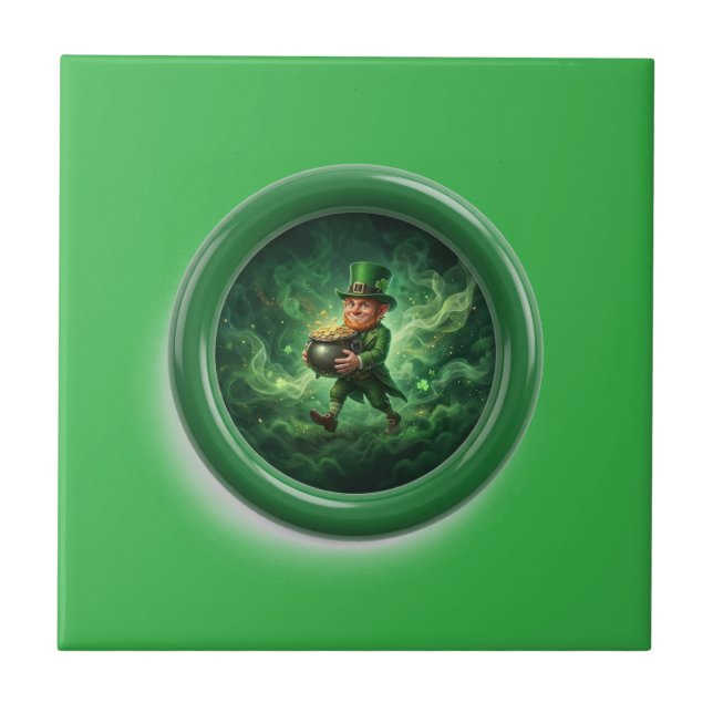 Azulejo Fantasy Image Leprechaun Carrying Pot Of Gold (Frente)