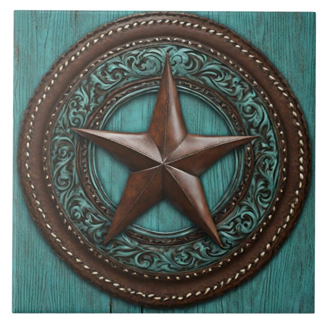Azulejo Farm Ranch Country Western Turquoise Texas Star (Frente)