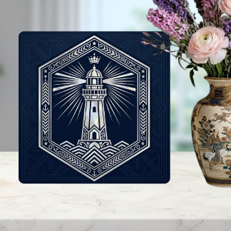 Azulejo Faro Art Deco Diseño Náutico Plateado