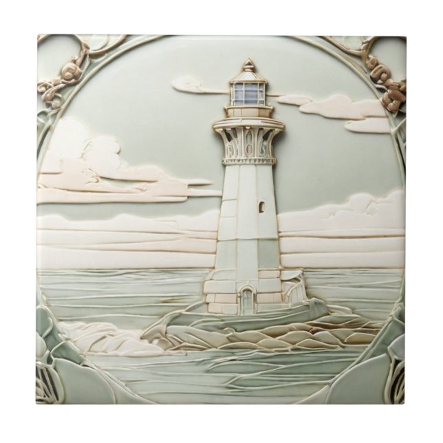 Azulejo Faro Art Nouveau Faux Relief Mint Blue (Frente)