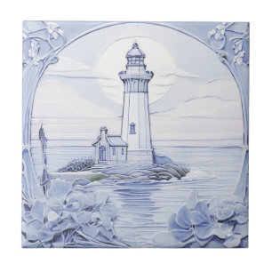 Azulejo Faro Art Nouveau Océano azul y blanco