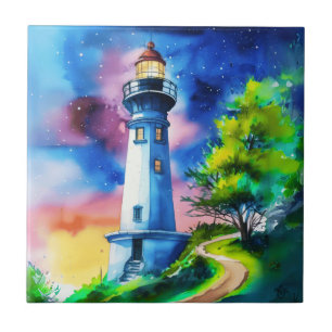 Azulejo Faro bajo un cielo estrellado