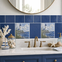 Azulejo Faro costero azul decoración náutica 