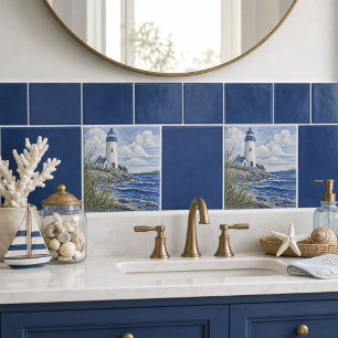 Azulejo Faro costero azul decoración náutica 