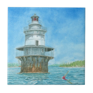Azulejo Faro de Goose Rocks Acuarela
