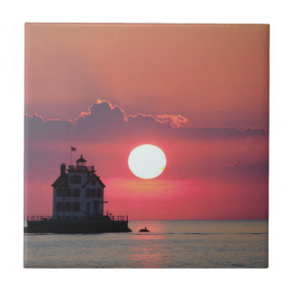 Azulejo Faro de la escena del atardecer