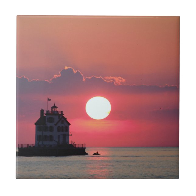 Azulejo Faro de la escena del atardecer (Frente)